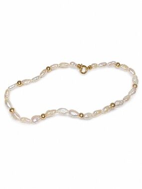 14K Gold Rice Pearl Bracelet 7 Inch Women’s Delicate Beaded Bracelet